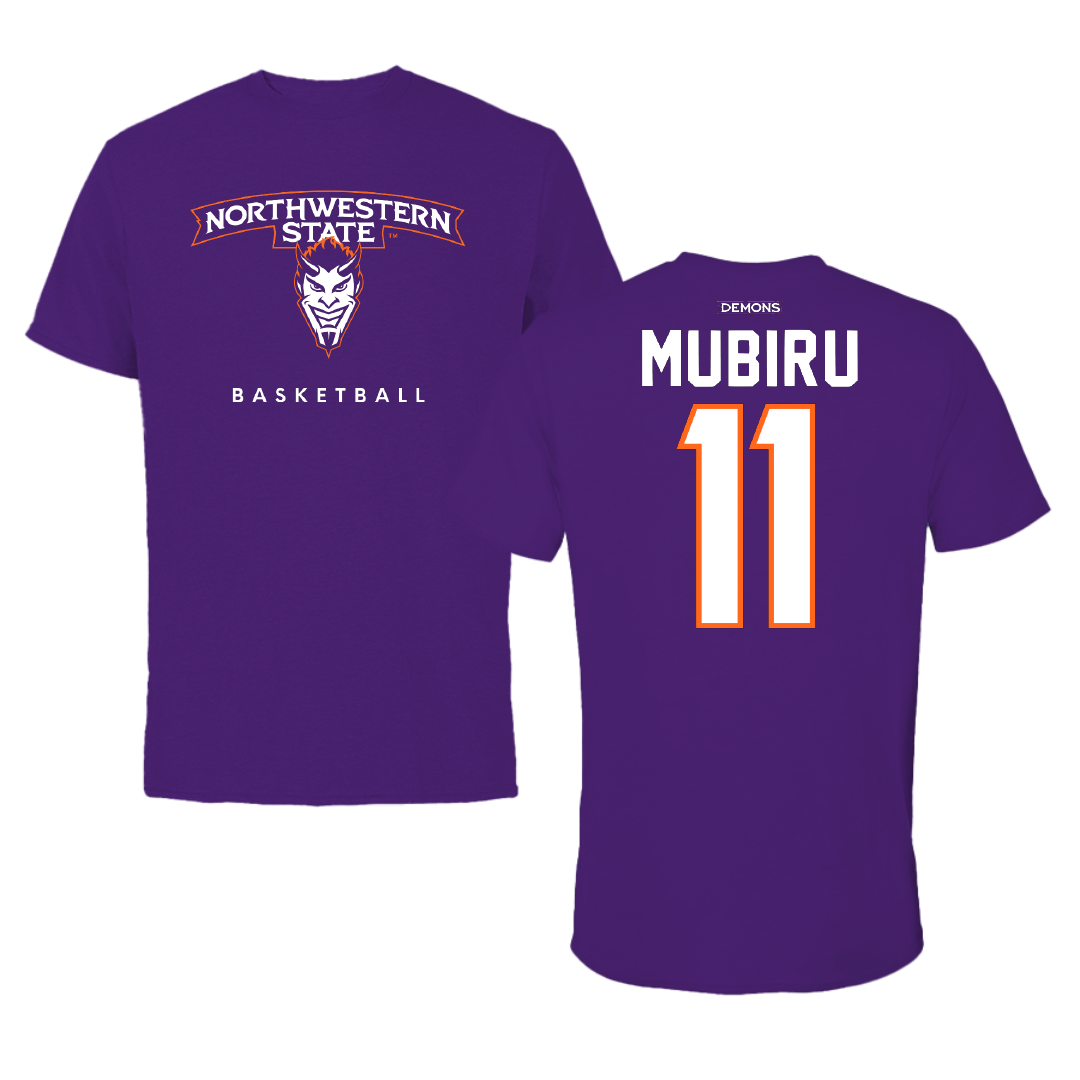 Northwestern State University Basketball Purple Mascot Tee - #11 Chris Mubiru