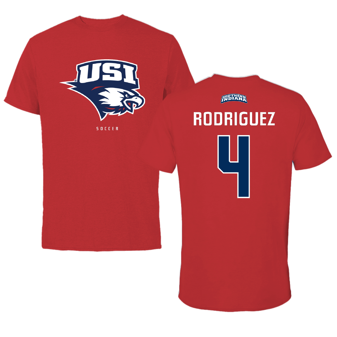 University of Southern Indiana Soccer Red Tee - #4 Diego Rodriguez