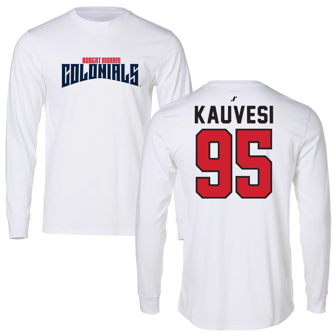 Robert Morris University Football White Classic Performance Long Sleeve - #95 Josh Kauvesi