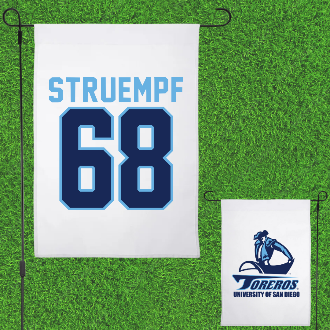 University of San Diego Football White Garden Flag - #68 Nick Struempf