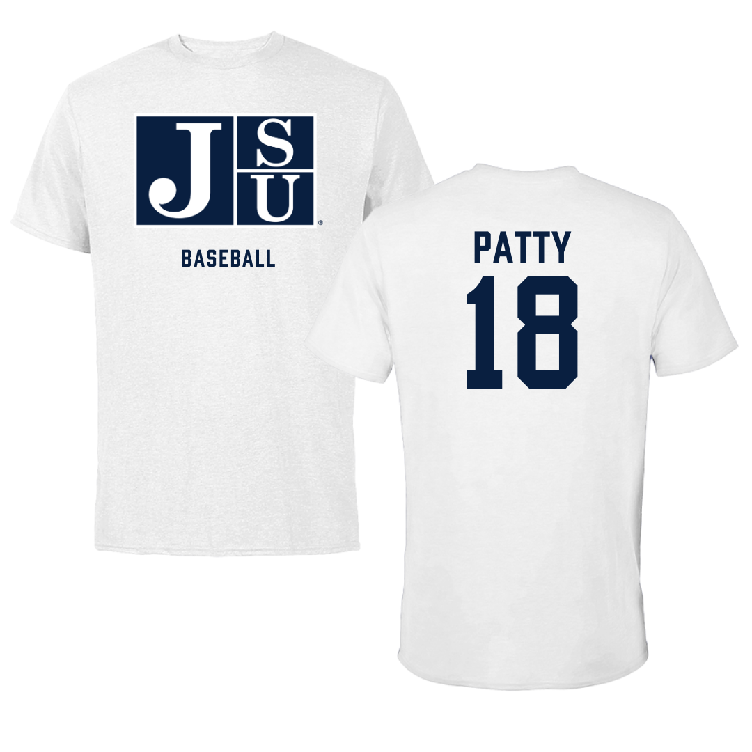 Jackson State University Baseball White Tee - #18 Tyshon Patty