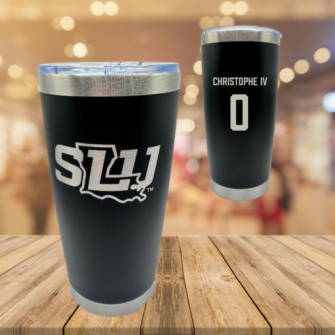 Southeastern Louisiana University Football Black Stainless Steel Tumbler - #0 Herman Christophe IV