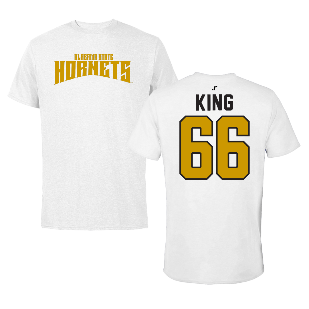 Alabama State University Football White Classic Performance Tee - #66 Darrius King