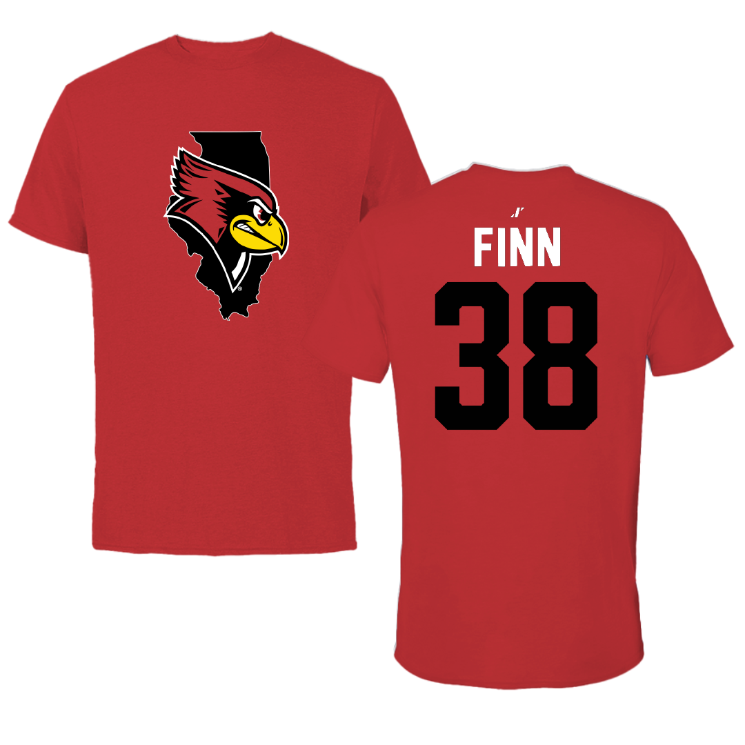 Illinois State University Baseball Red State Tee - #38 Jack Finn