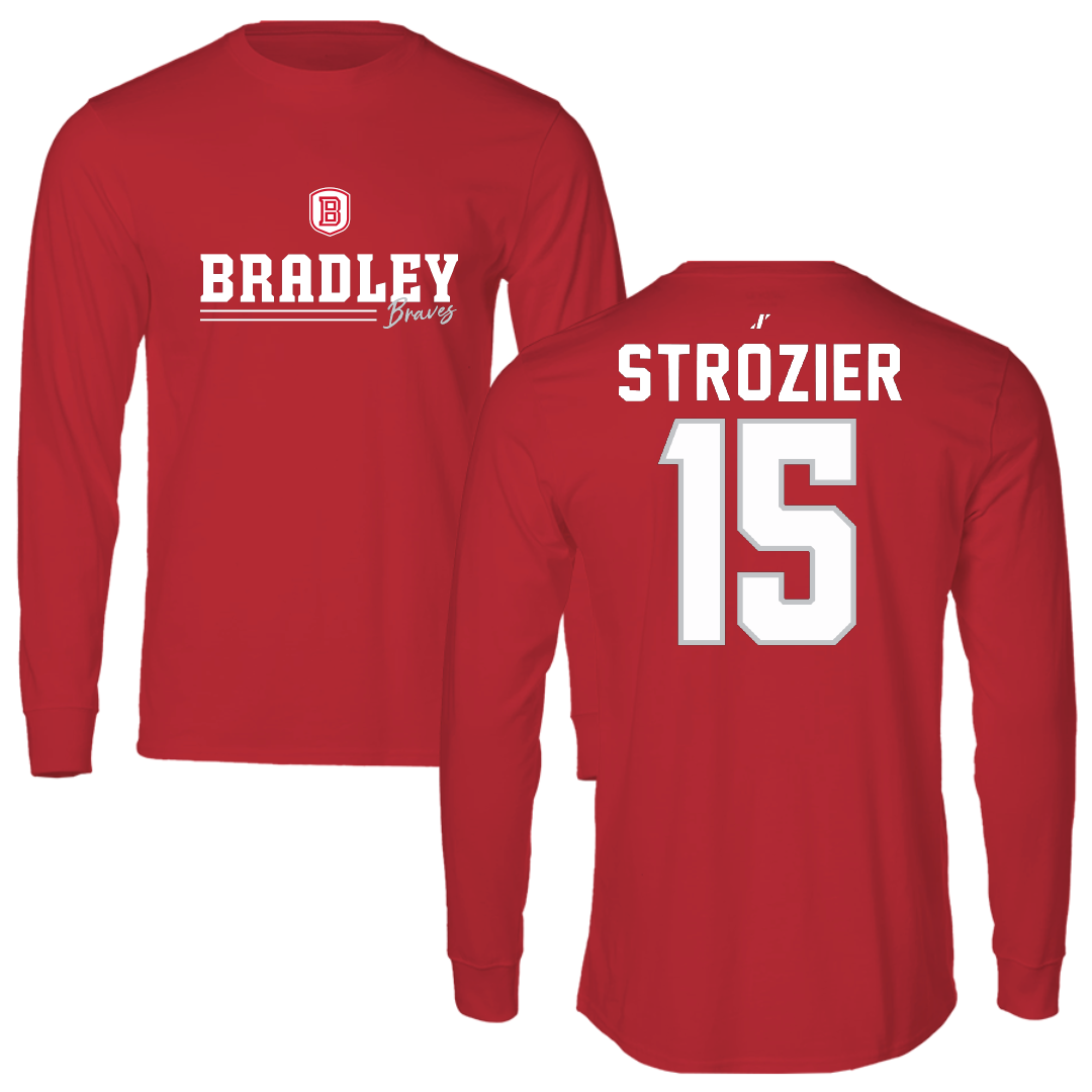 Bradley University Basketball Red General Performance Long Sleeve - #15 Armoni Strozier