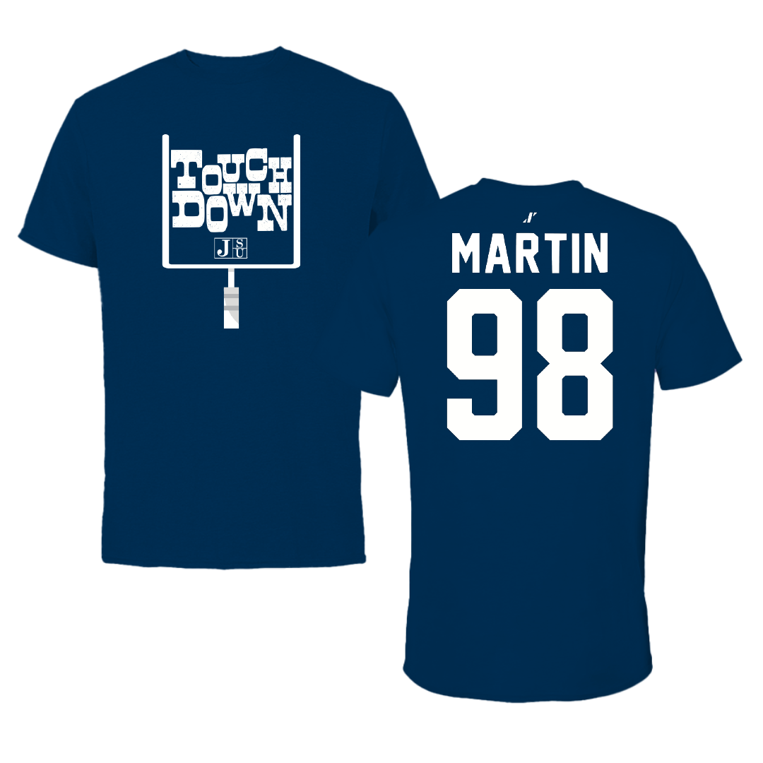 Jackson State University Football Navy Touchdown Performance Tee - #98 Tyas Martin