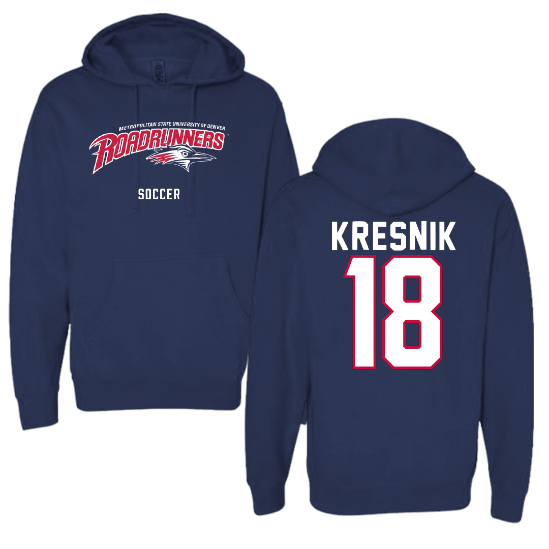 Metropolitan State University of Denver Soccer Navy Hoodie - #18 Joseph Kresnik