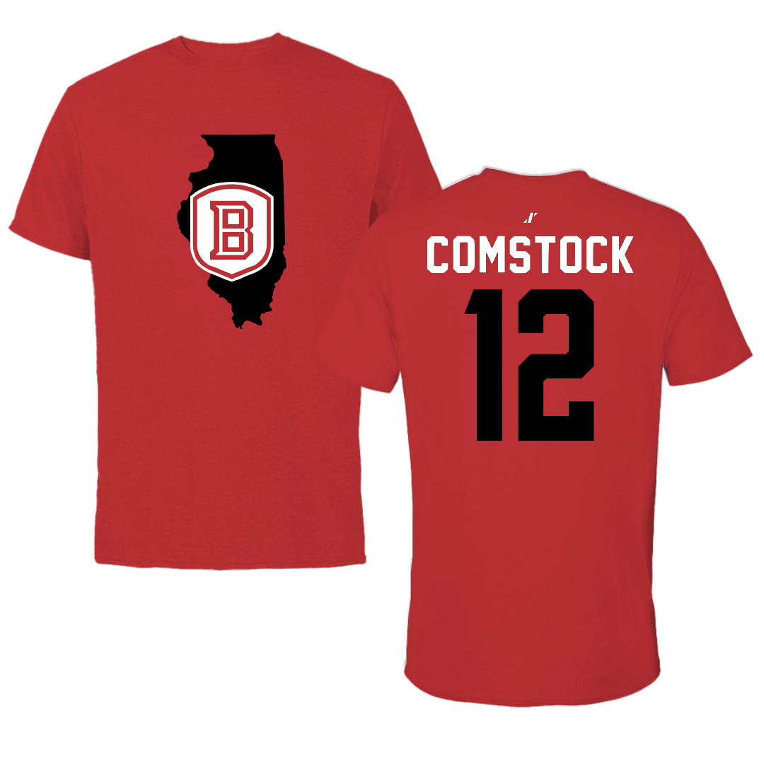 Bradley University Softball Red State Tee - #12 Austin Comstock
