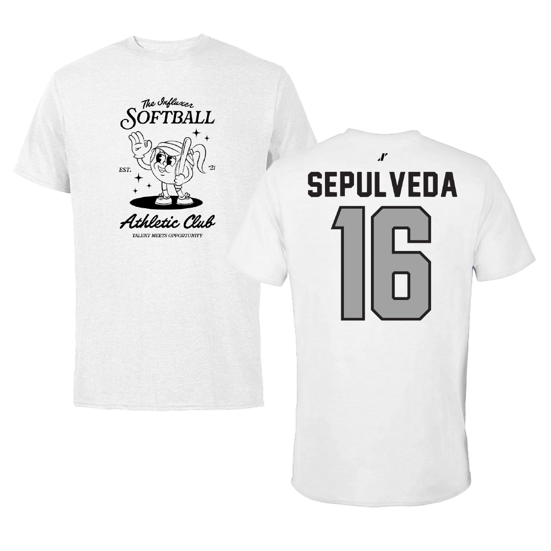 Softball White Influxer Athletic Club Tee - #16 Jayne Sepulveda