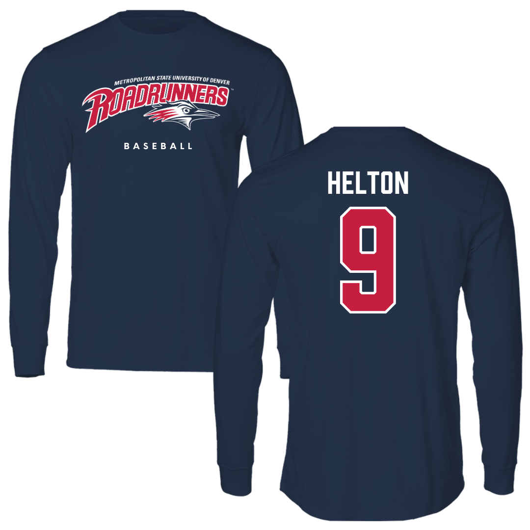 Metropolitan State University of Denver Baseball Navy Performance Long Sleeve - #9 Brad Helton