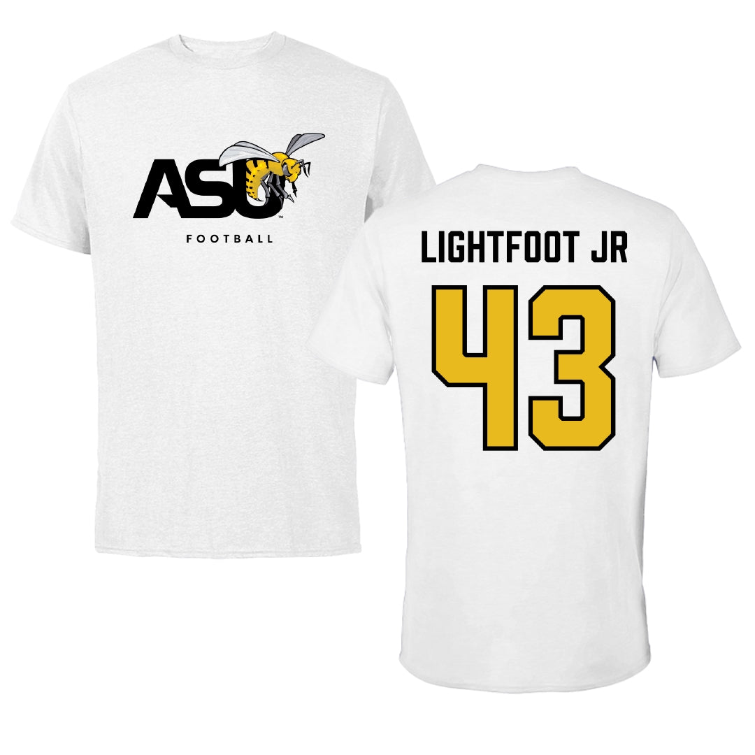 Alabama State University Football White ASU Performance Tee - #43 Terrell Lightfoot Jr