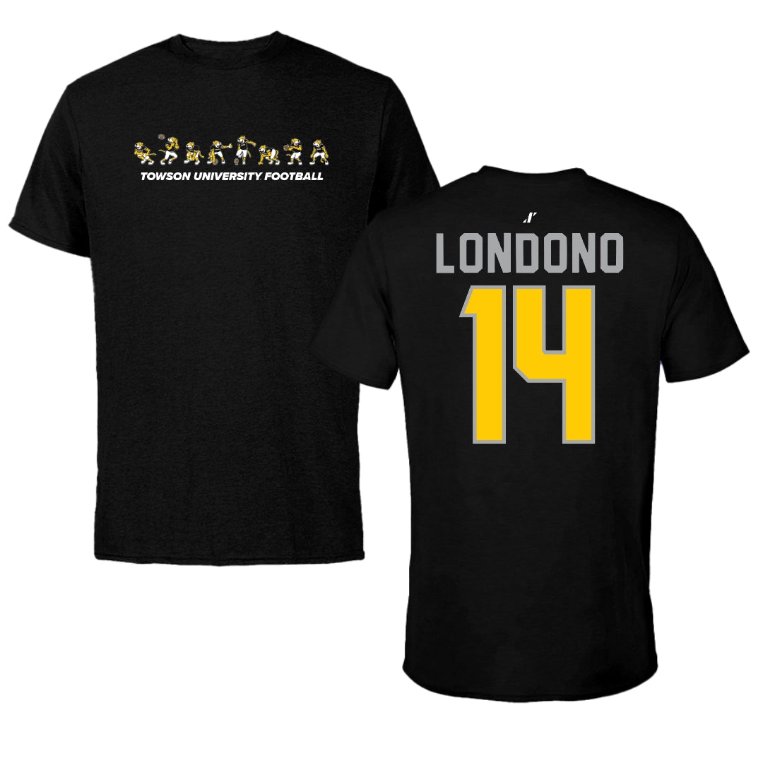 Towson University Football Black Cartoon Doc Team Performance Tee - #14 Lukkas Londono