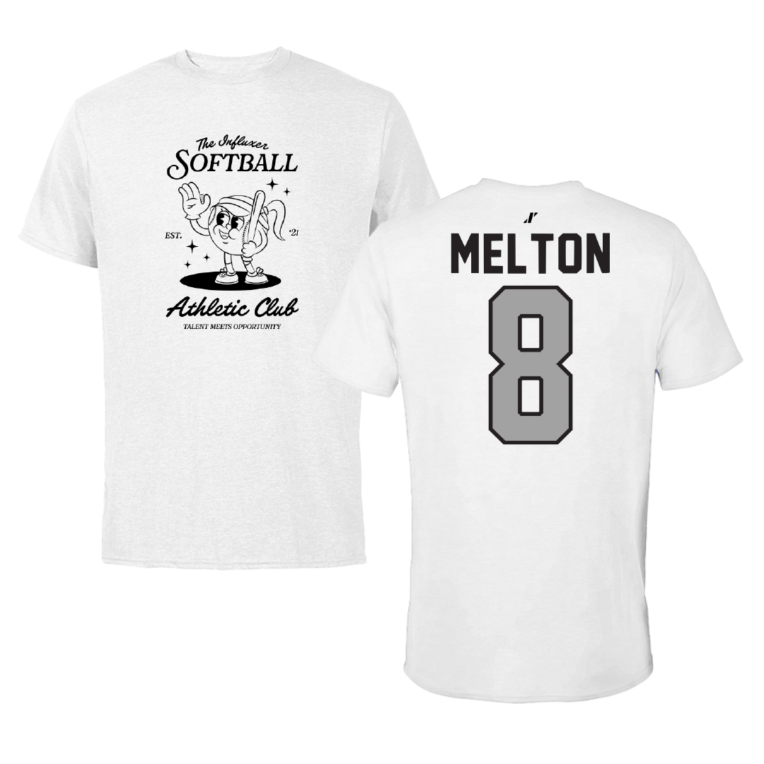 Softball White Influxer Athletic Club Tee - #8 Sydney Melton