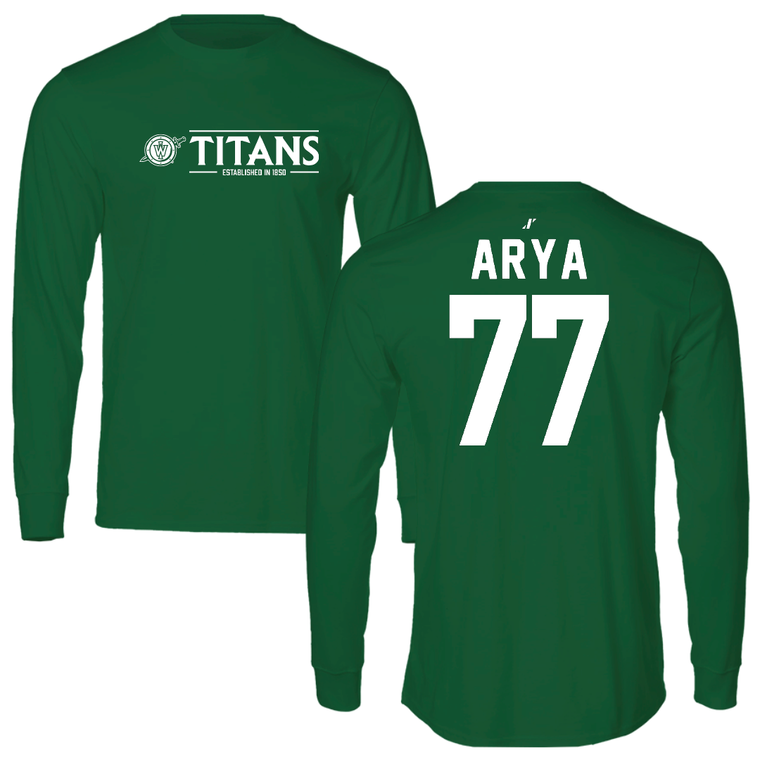 Illinois Wesleyan University Football Green General Performance Long Sleeve - #77 Justin Arya