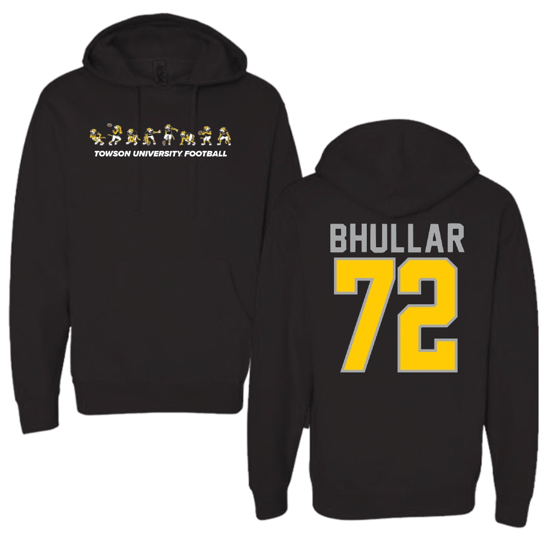 Towson University Football Black Cartoon Doc Team Hoodie - #72 Sahil Bhullar