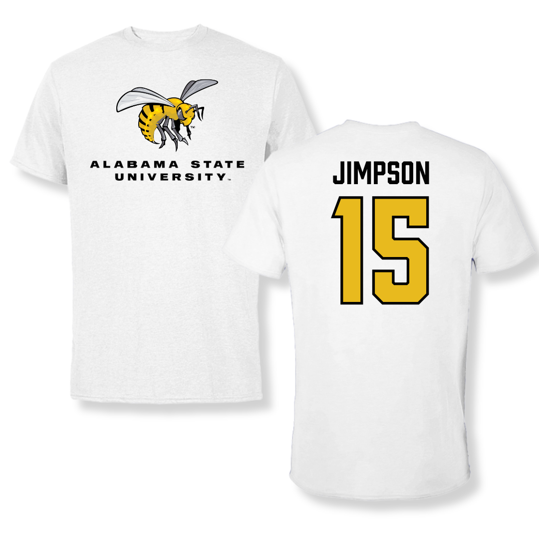 Alabama State University Football White Tee - #15 Zuriel Jimpson