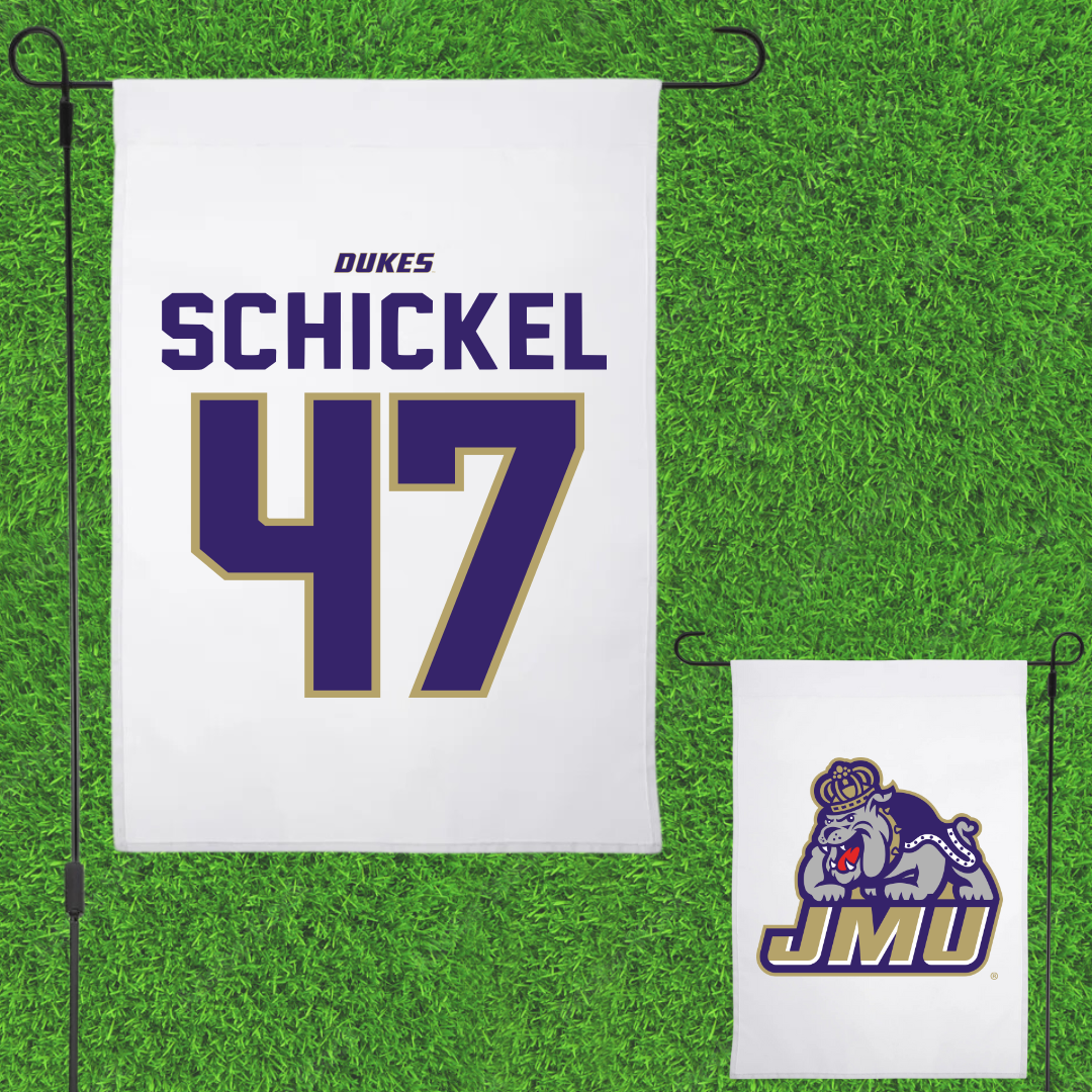 James Madison University Football White Garden Flag - #47 Kaden Schickel