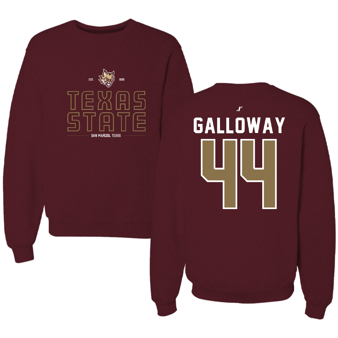 Texas State University Baseball Maroon General Crewneck - #44 Rashawn Galloway