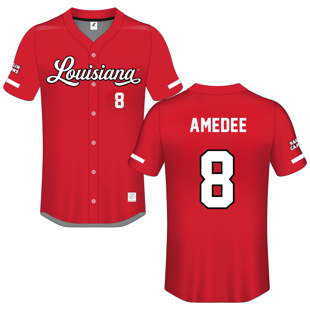 University of Louisiana at Lafayette Red Button-Down Jersey - #8 Lee Amedee