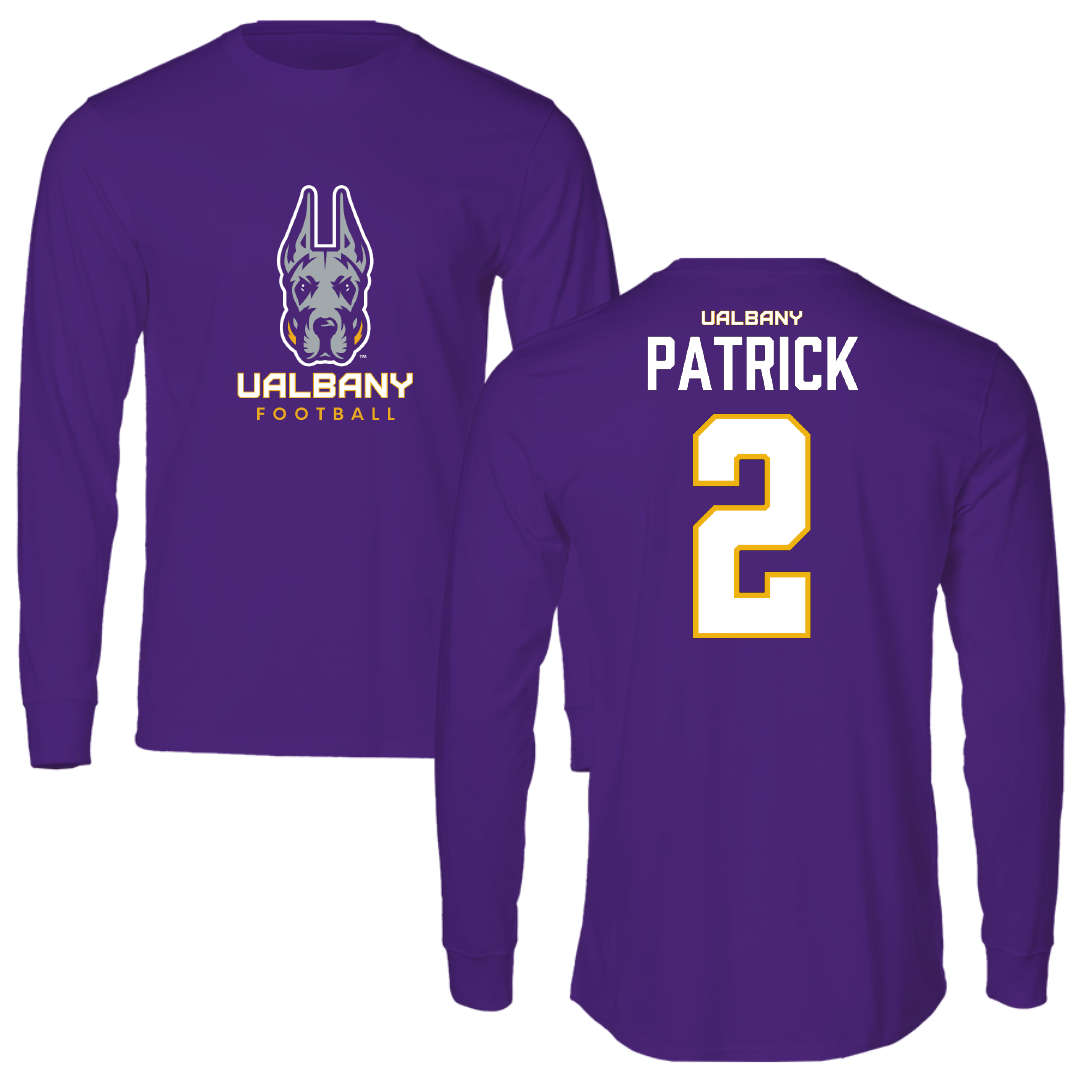 University at Albany Football Purple Mascot Long Sleeve - #2 Denzel Patrick
