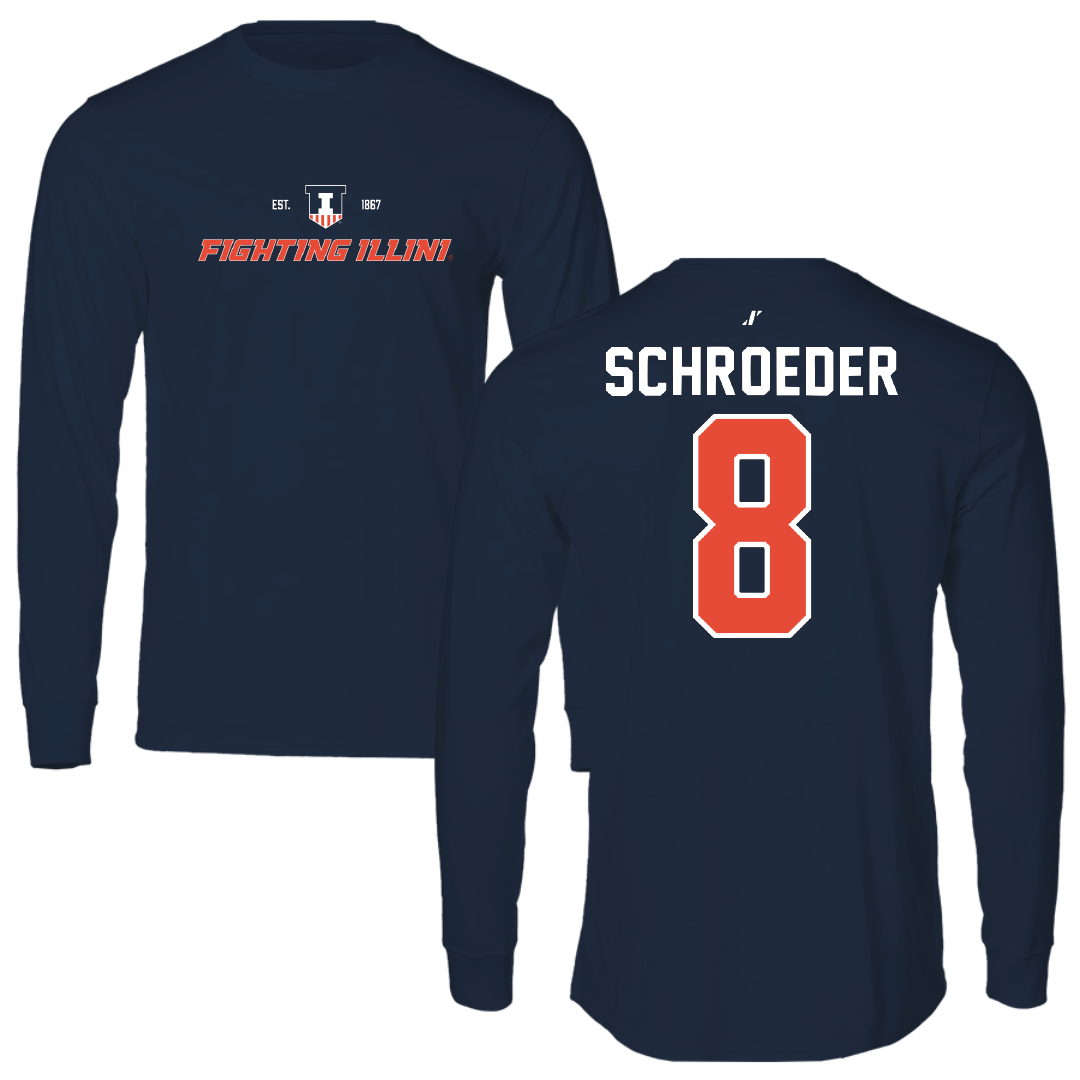 University of Illinois Baseball Navy General Long Sleeve - #8 Jacob Schroeder