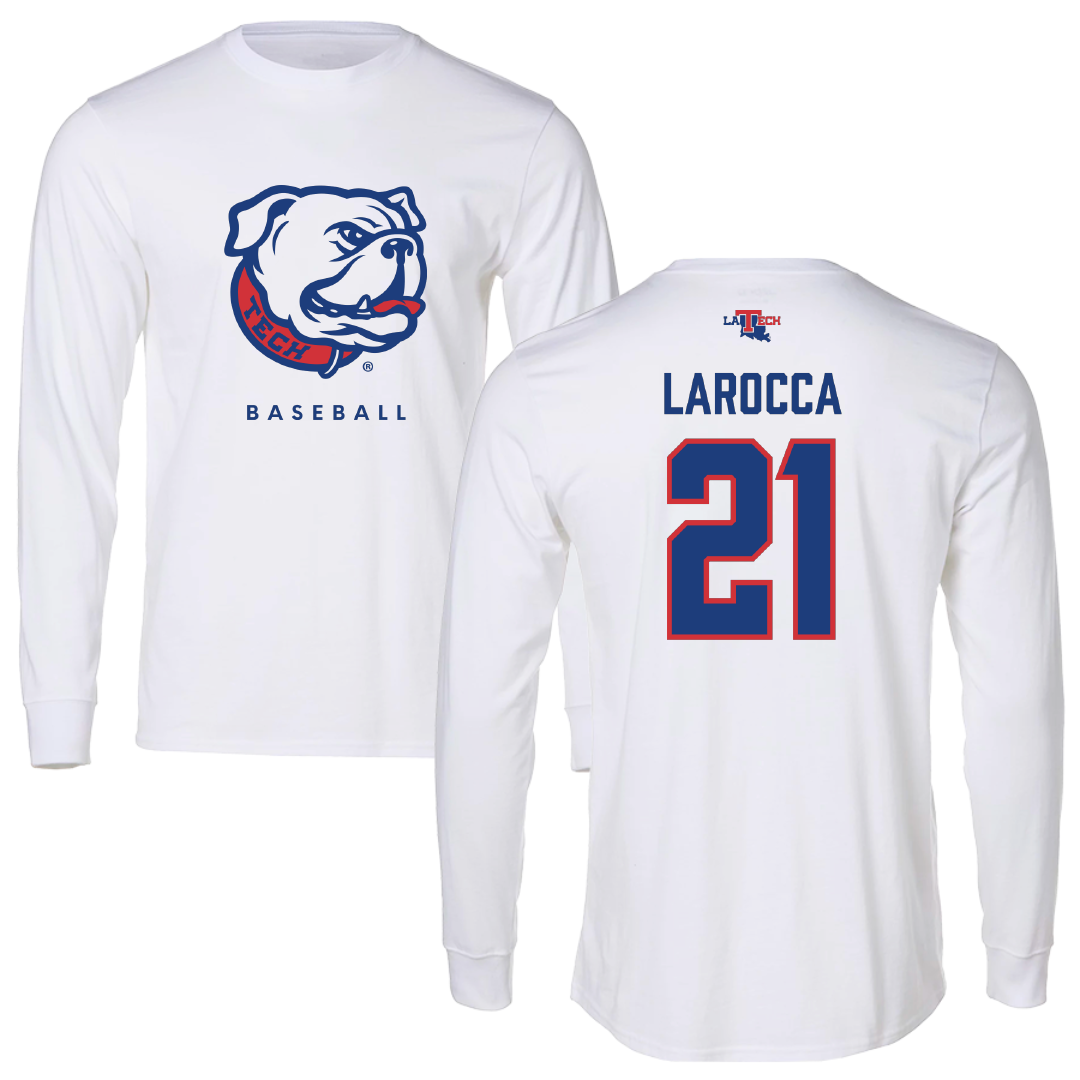 Louisiana Tech University Baseball White Performance Long Sleeve - #21 Jake LaRocca