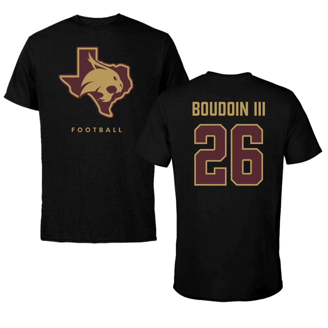 Texas State University Football Black Performance Tee - #26 Michael Boudoin III