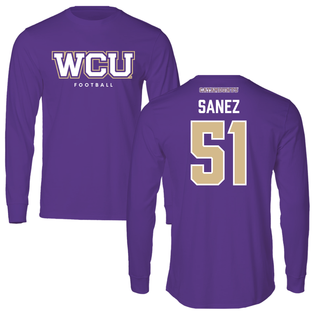 Western Carolina University Football Royal Purple Performance Long Sleeve - #51 Aaron Sanez