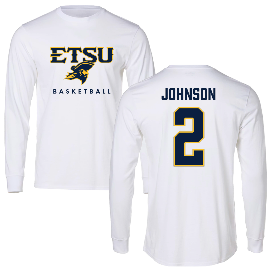 East Tennessee State University Basketball White Performance Long Sleeve - #2 Maki Johnson