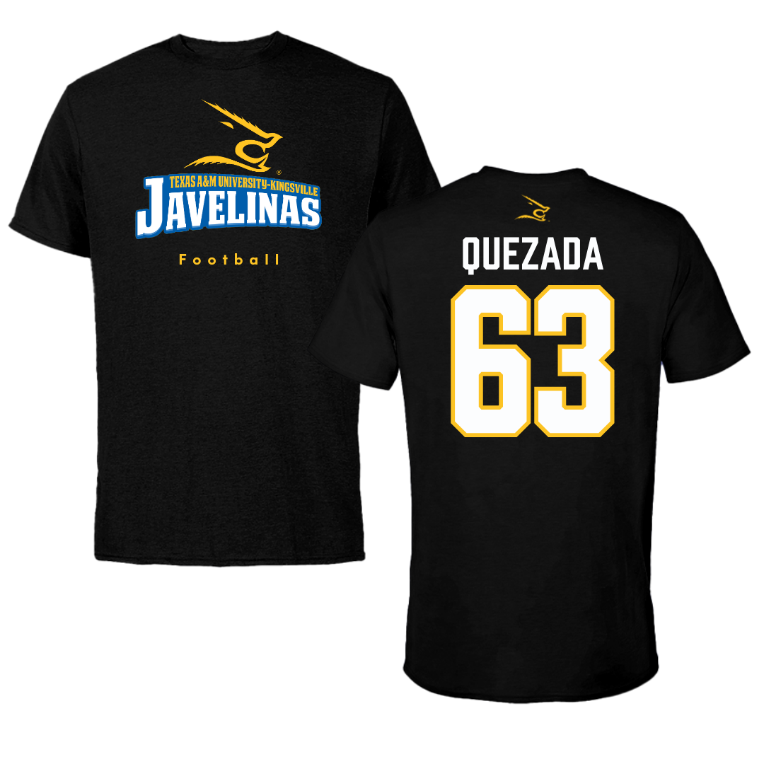 Texas A&M University-Kingsville Football Black Tee - #63 Juan Quezada