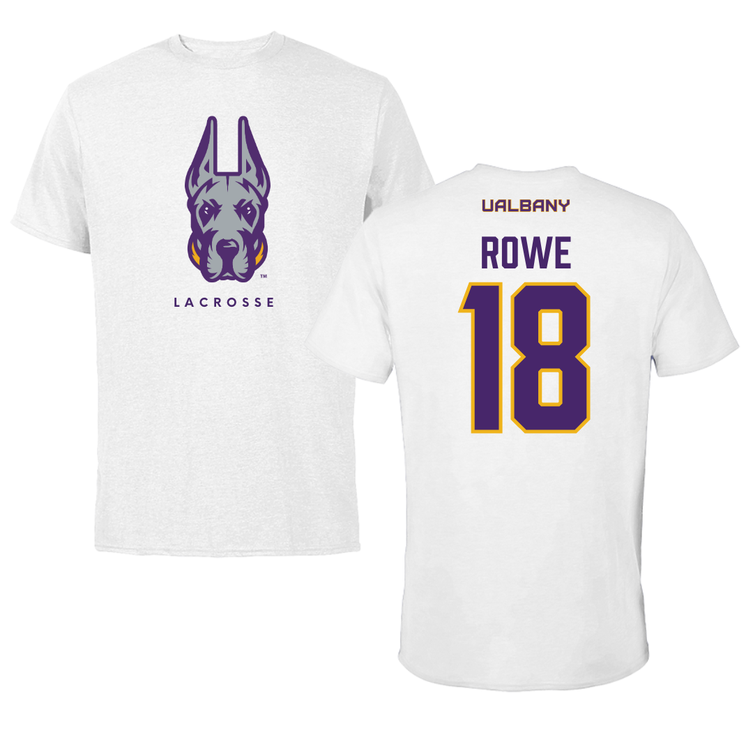 University at Albany Lacrosse White Mascot Tee - #18 Courtney Rowe