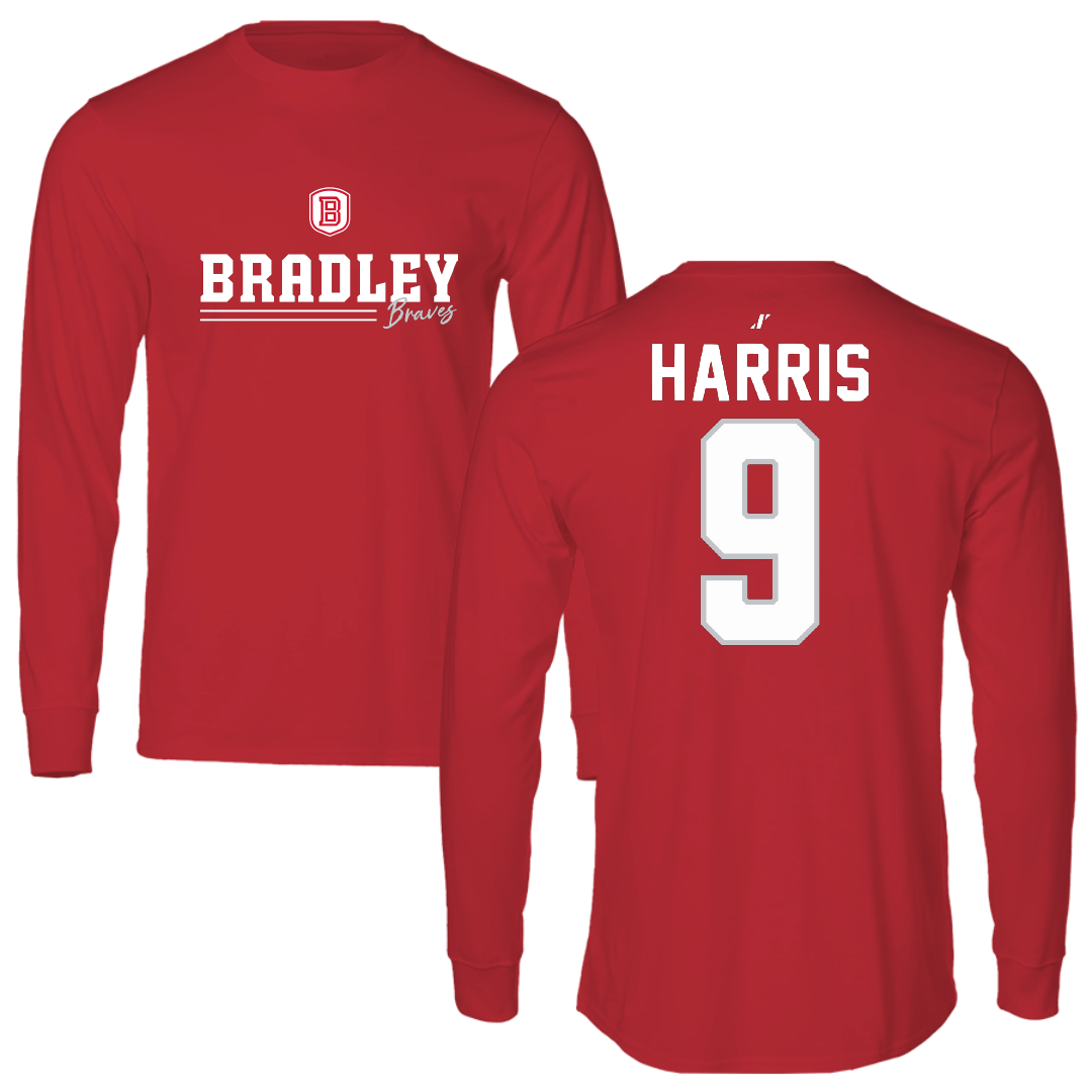Bradley University Baseball Red General Performance Long Sleeve - #9 Easton Harris