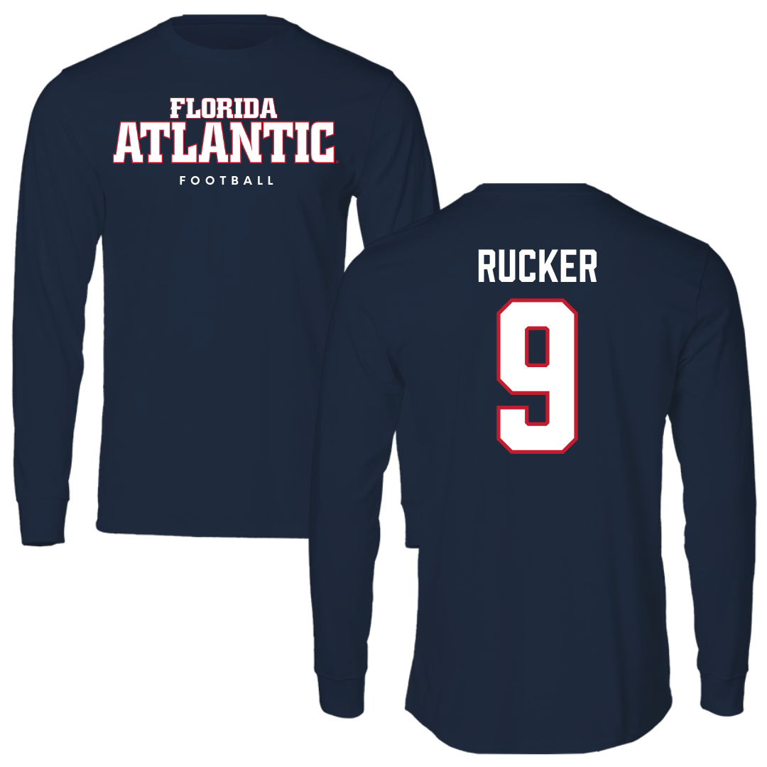 Florida Atlantic University Football Navy Block Performance Long Sleeve - #9 Luke Rucker