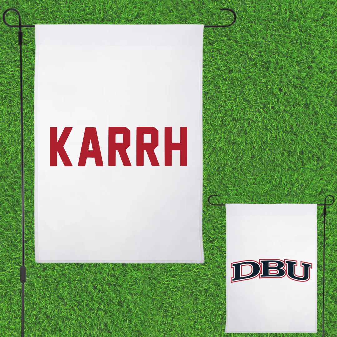 Dallas Baptist University Golf White Garden Flag - Jordan Karrh