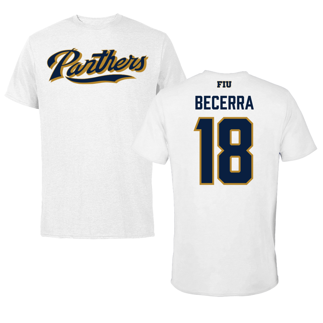 Florida International University Baseball White Tee - #18 Armando Becerra