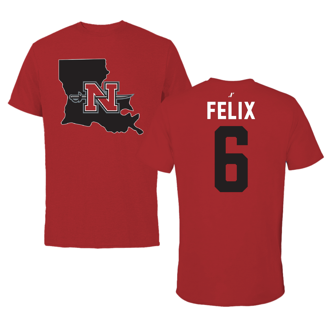 Nicholls State University Baseball Canvas Red State Tee - #6 Garrett Felix
