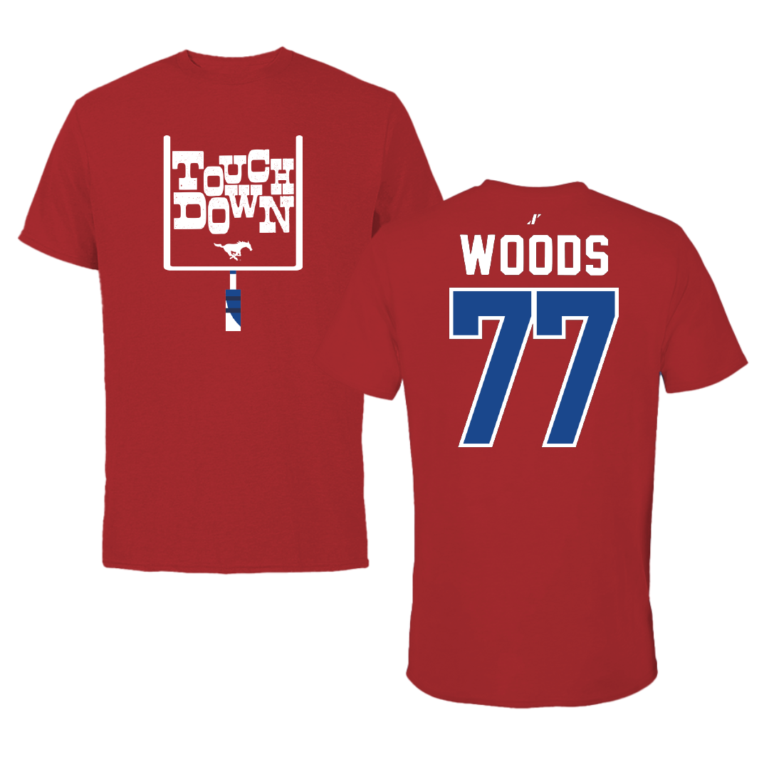 Southern Methodist University Football Canvas Red Touchdown Tee - #77 Alex Woods
