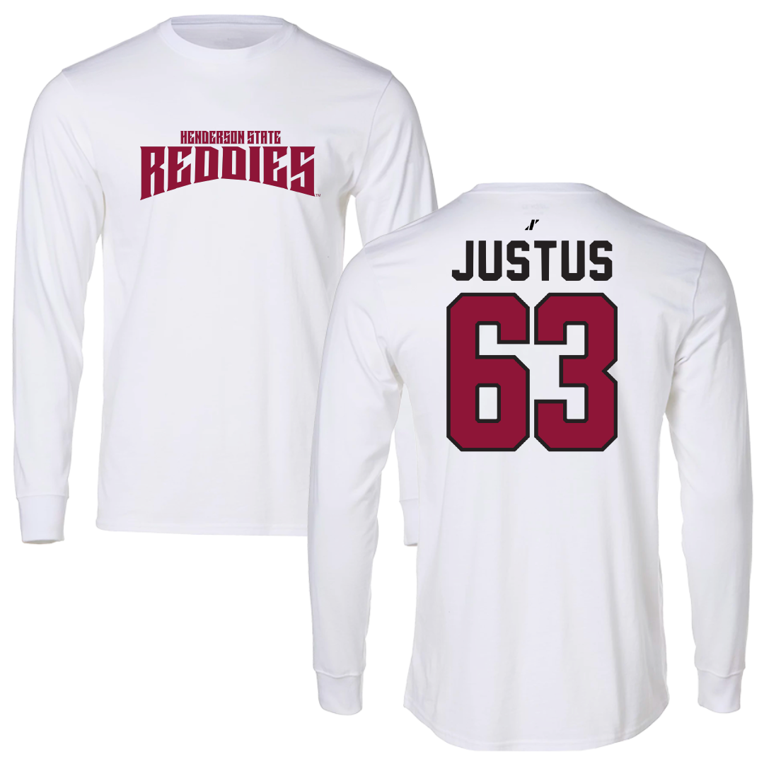 Henderson State University Football White Classic Performance Long Sleeve - #63 Conner Justus