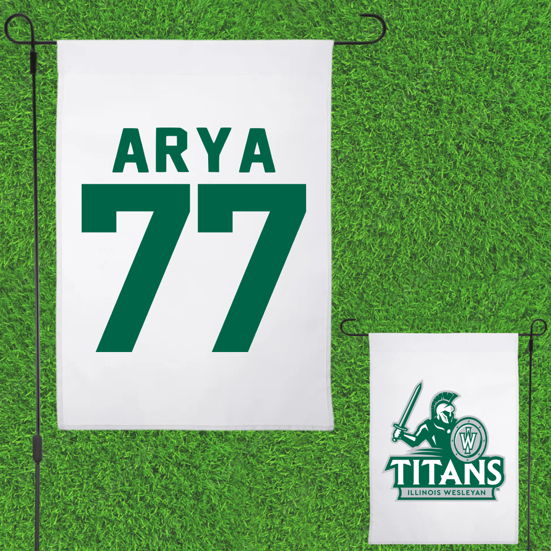 Illinois Wesleyan University Football White Garden Flag - #77 Justin Arya