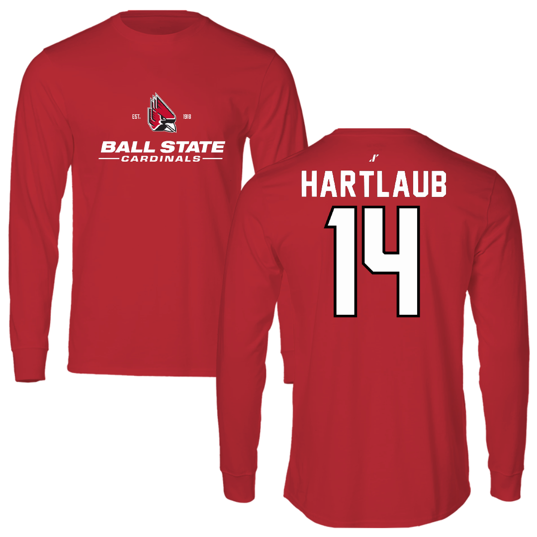 Ball State University Baseball Red General Performance Long Sleeve - #14 Jacob Hartlaub