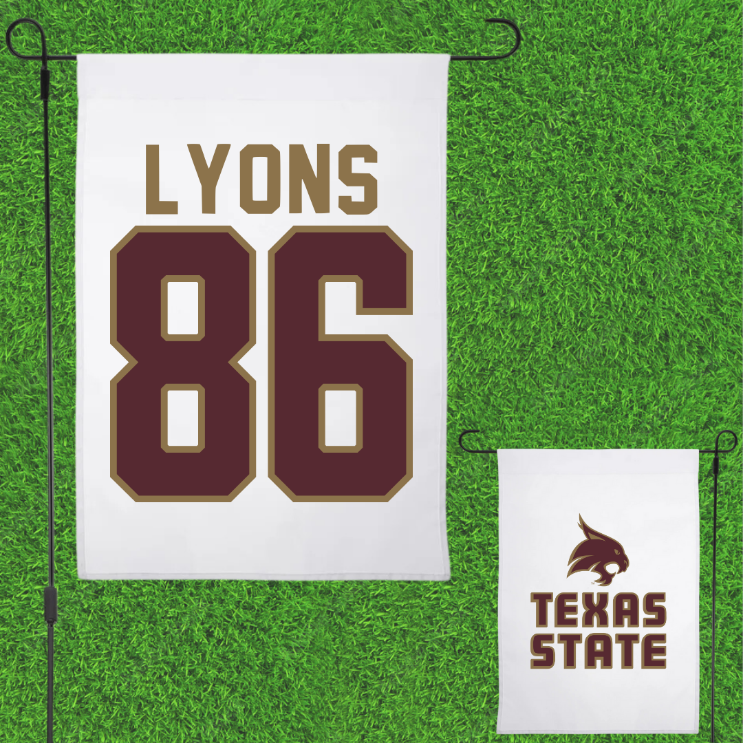 Texas State University Football White Garden Flag - #86 Titus Lyons