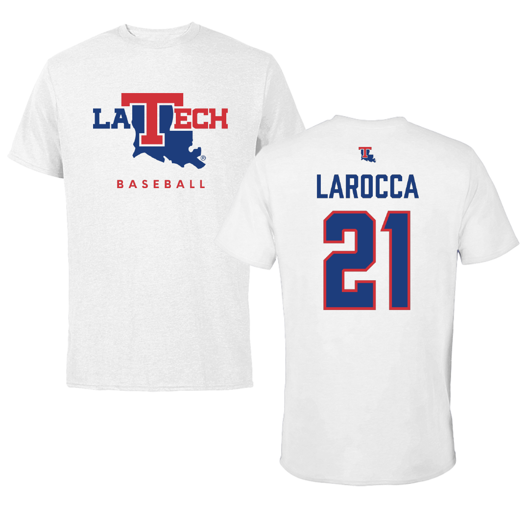 Louisiana Tech University Baseball White Performance Tee - #21 Jake LaRocca