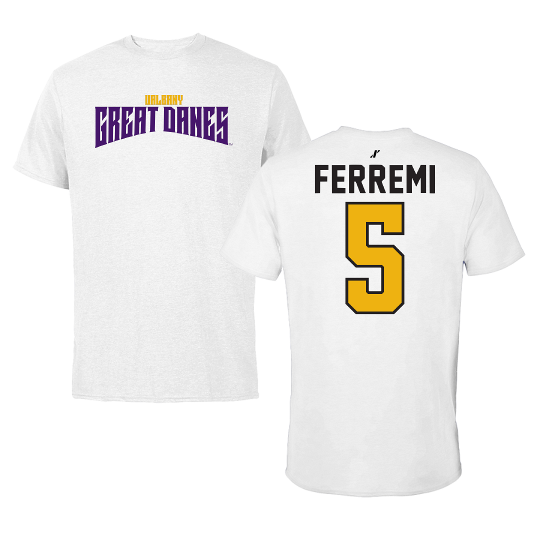 University at Albany Baseball White Classic Tee - #5 Ryan Ferremi