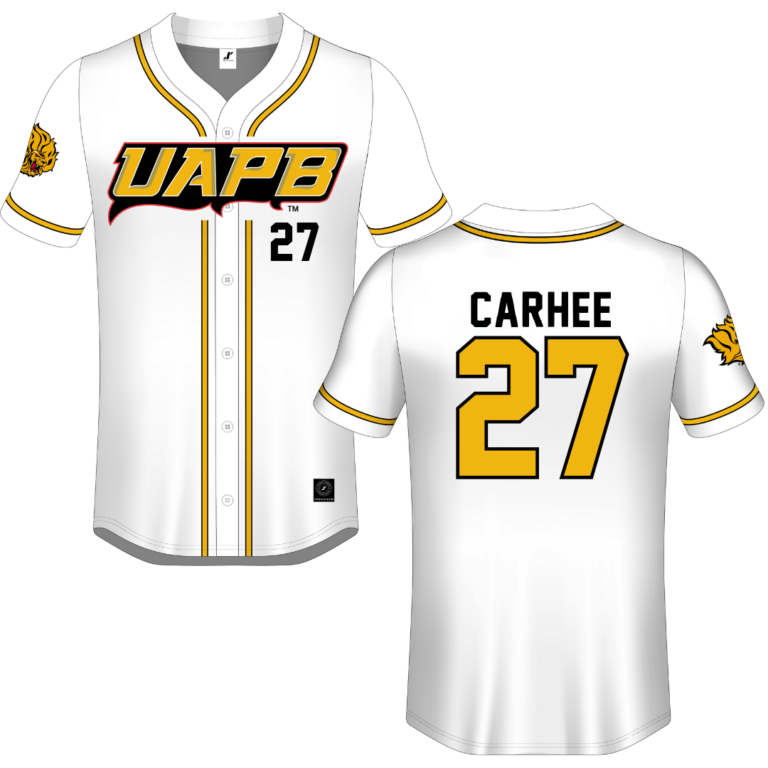University of Arkansas-Pine Bluff White Button-Down Jersey - #27 Jada Carhee