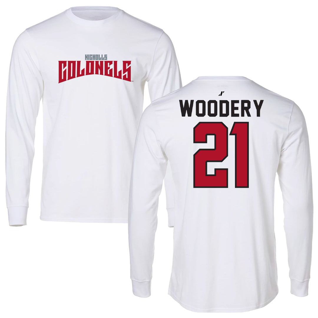 Nicholls State University Football White Classic Performance Long Sleeve - #21 Malik Woodery