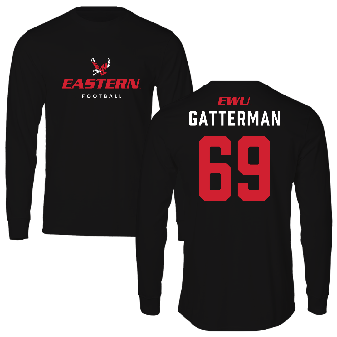 Eastern Washington University Football Black Eastern Performance Long Sleeve - #69 Dane Gatterman