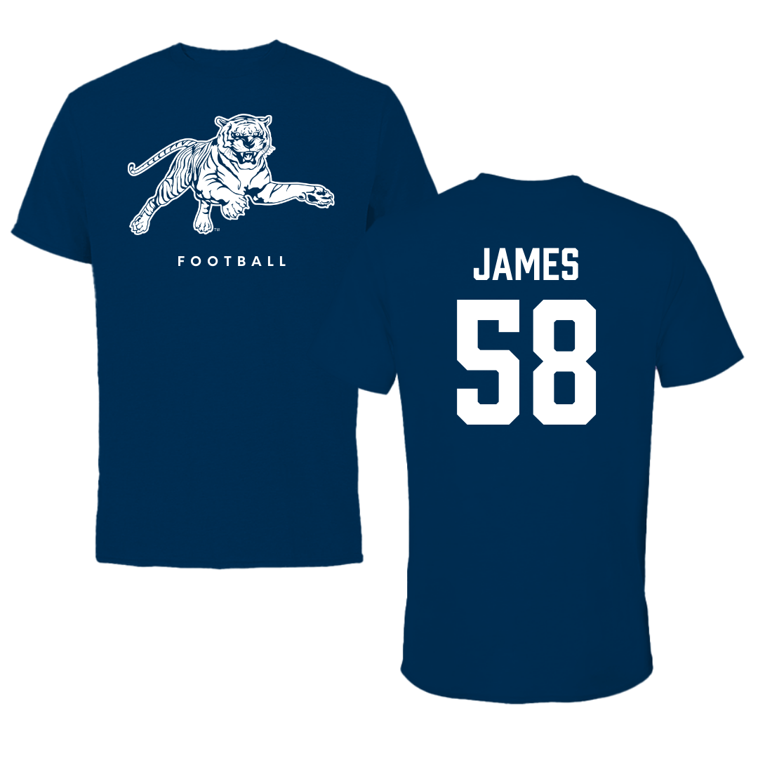Jackson State University Football Navy Tee - #58 Cameron James