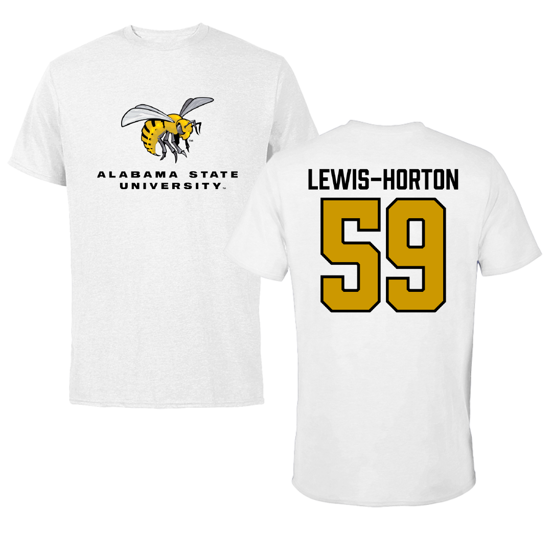 Alabama State University Football White Performance Tee - #59 Jaland Lewis-Horton
