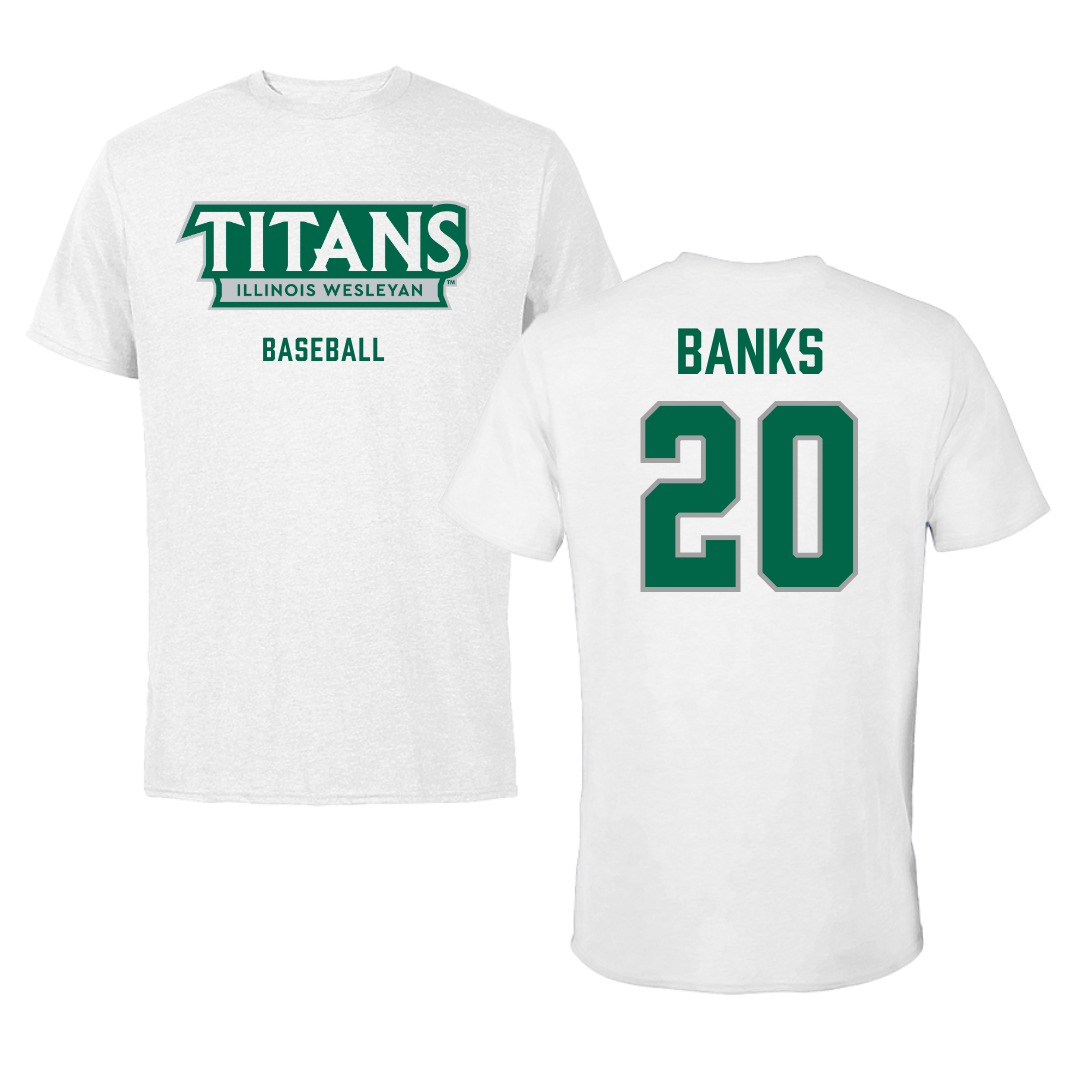 Illinois Wesleyan University Baseball White Mascot Tee - #20 Dalen Banks