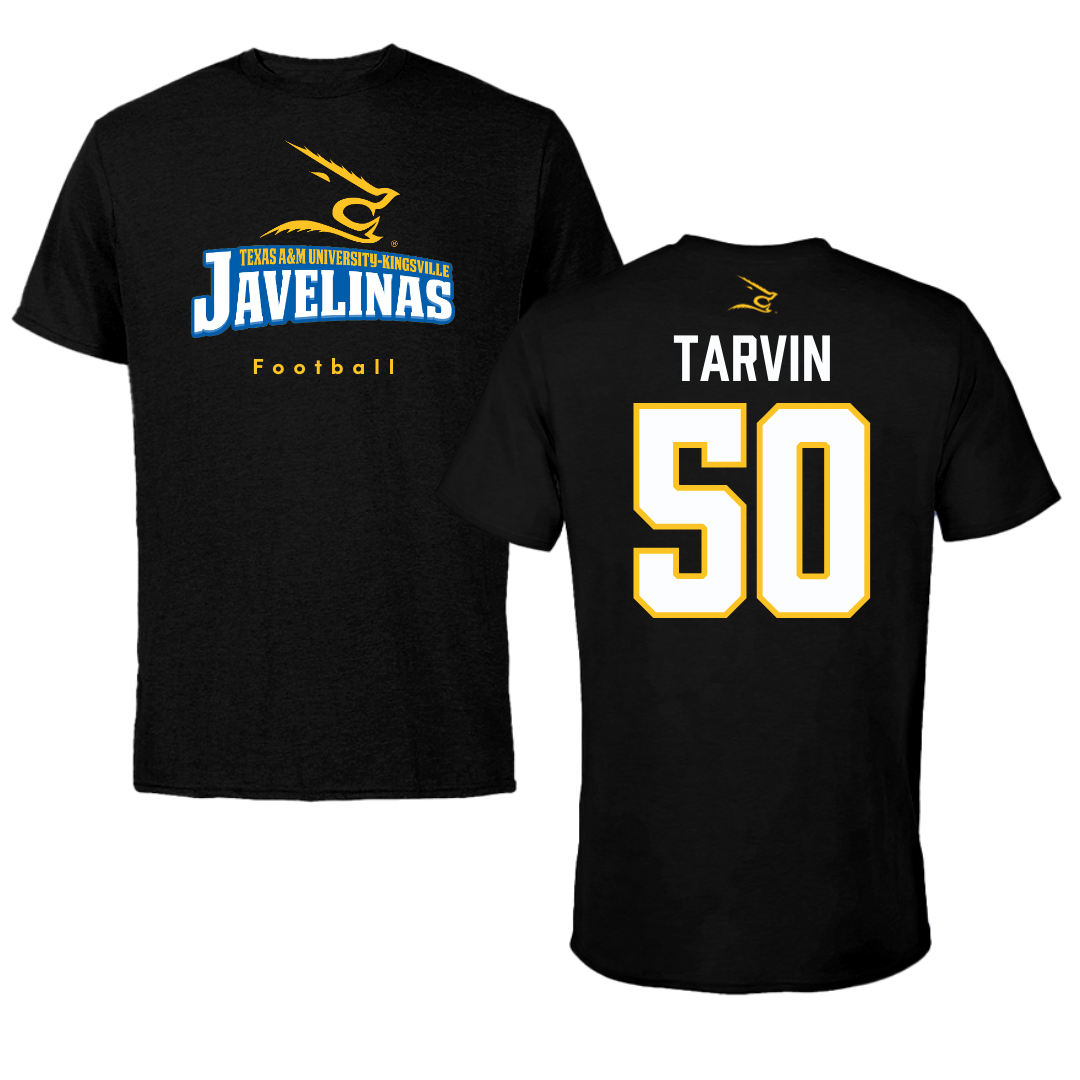 Texas A&M University-Kingsville Football Black Tee - #50 Joe Tarvin